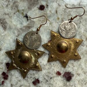 Gold and Silver Starburst Earrings